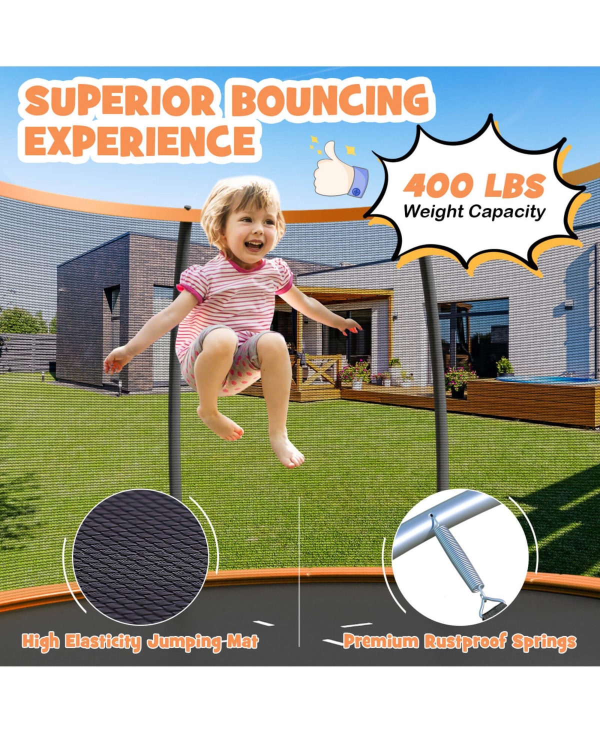 12 Ft Astm Approved Recreational Trampoline with Ladder