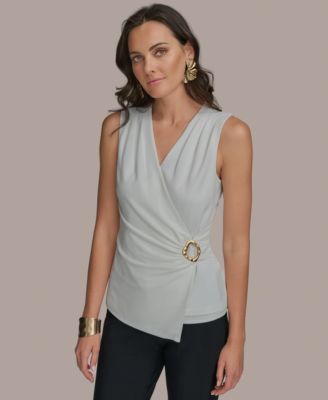 Donna Karan New York - Women's Sleeveless V-Neck Faux-Wrap Top