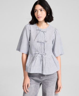 And Now This - Women's Cotton Tie-Front Peplum Top