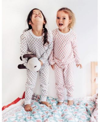 Little Girls Organic Cotton 2PC Pajama Set, Pink City (Pink & White)