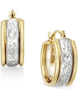 image of Diamond-Cut Hoop Earrings in 10k Two-Tone Gold