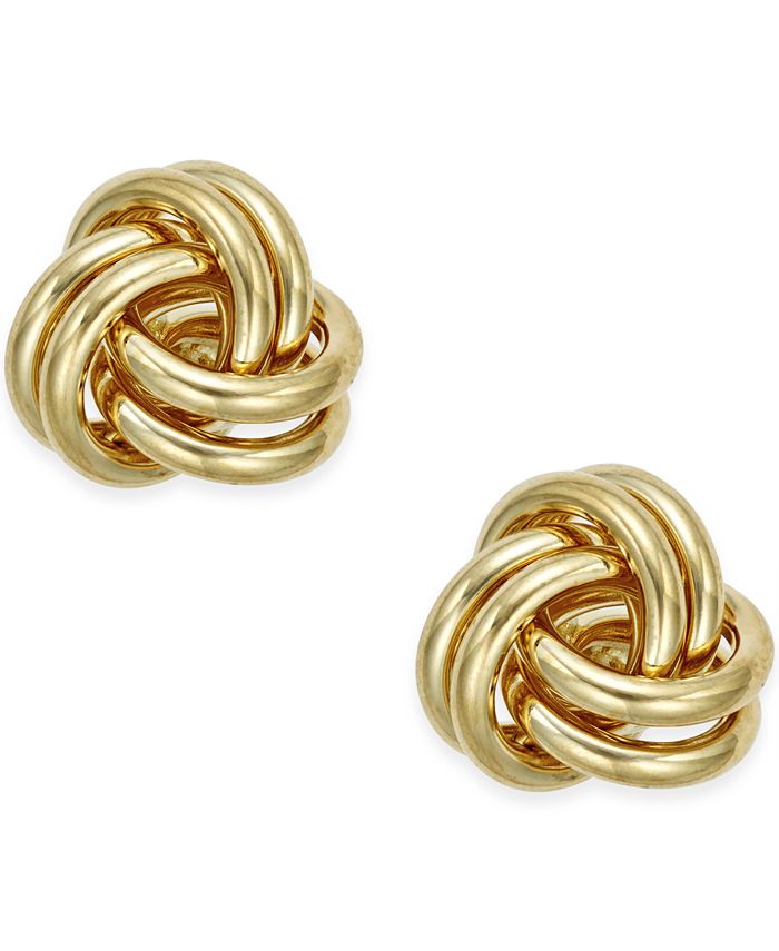 14K Solid Gold Open Love Knot Stud Earrings, Circle Love Knot