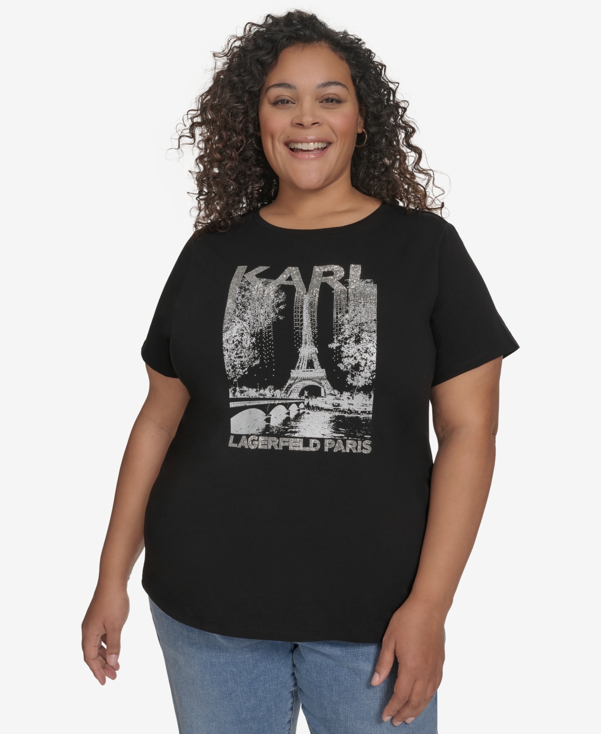 KARL LAGERFELD PLUS SIZE EMBELLISHED EIFFEL TOWER TEE, EXCLUSIVELY AT MACY'S 