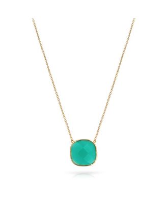Exquisite Teal Blue-Green Faceted Stone Pendant Necklace Gold Plated Silver