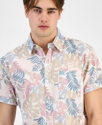 Men's Dan Regular-Fit Leaf-Print Linen Blend Button-Down Shirt, Exclusively at Macy's 