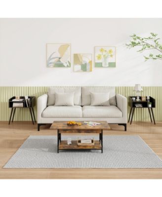 Mid Century Modern Nightstand with Open Shelves for Bedroom Storage