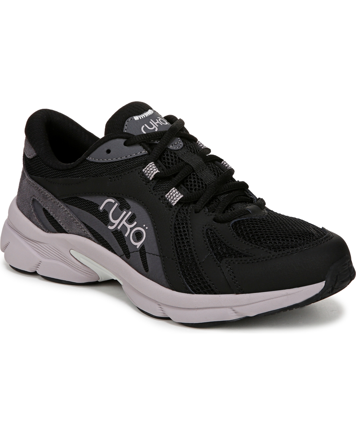 Ryka Women's Skylift Lace Up Walking Sneakers In Black Mesh,leather,faux Leather