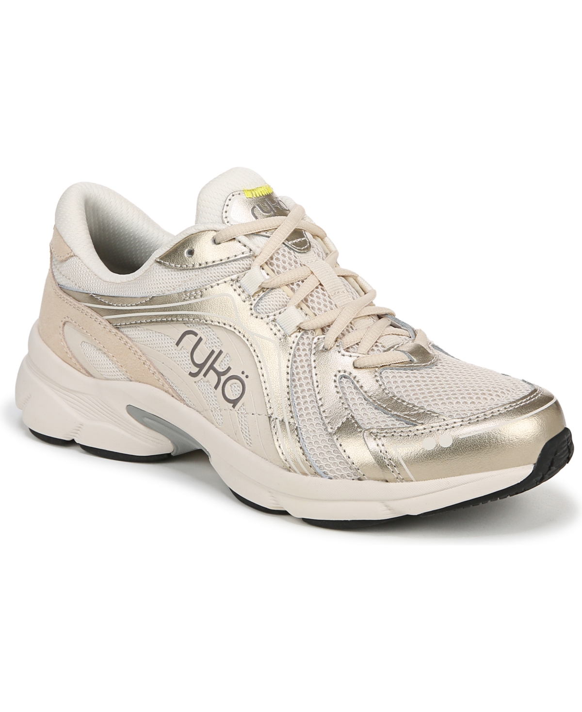 Ryka Women's Skylift Lace Up Walking Sneakers In Gold Metallic Mesh,leather,faux Leather
