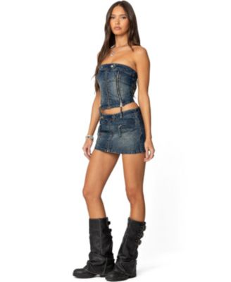 Womens Guinevere Zip Washed Denim Corset