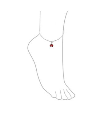 Lucky Red Ladybug Charm Anklet Ankle Bracelet Sterling Silver 9.75 Inch
