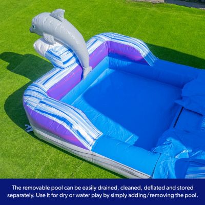 HeroKiddo 16FT Dolphin Inftatable Water Slide with Detachable Pool & Air Blower, Commercial Grade, 100% PVC Vinyl, Outdoor Backyard, Kids and Adults, Summer Fun, Blow up