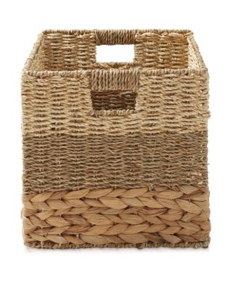 13&amp;#x22; x 13&amp;#x22; Mixed Weave Storage Baskets, Natural - Set of 4 Collapsible Cubes, Woven Bin Organizers for Bathroom, Bedroom, Laundry