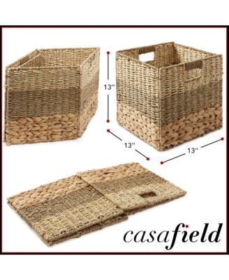 13" x 13" Mixed Weave Storage Baskets, Natural - Set of 2 Collapsible Cubes, Woven Bin Organizers for Bathroom, Bedroom, Laundry
