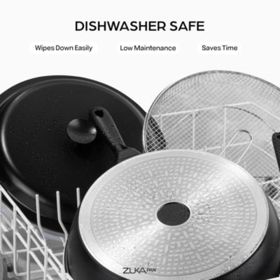 Zuka Everyday Pan 3.25 Qt. Ceramic 10 in 1 Nonstick Multi-Functional Saute Pan with Lid, Nylon Spoon, & Steamer Basket