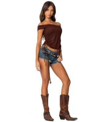 Women's Studded Low Rise Denim Micro Shorts