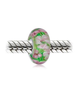Floral Design Murano Glass Spacer Charm Bead with Sterling Silver Core