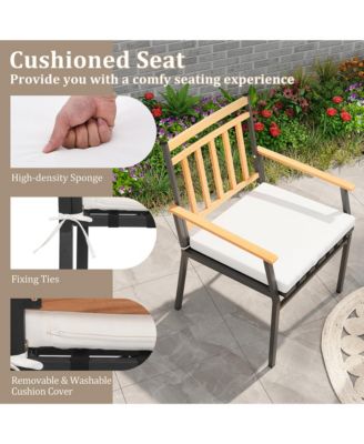 3 PCS Acacia Wood Bistro Set Patio Conversation Set w/ Cushions and Coffee Table