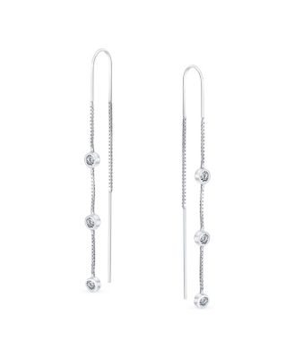 Classic Minimalist Dangle Chandelier Earrings with CZ in Sterling Silver Linear Design