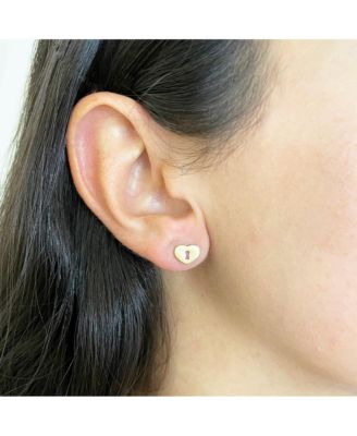 Gold Heart Padlock Stud Earrings 14k Gold