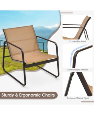 3PCS Conversation Set Outdoor Metal Chair & Table Tempered Glass Top Patio