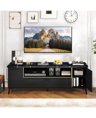 TV Stand with Flip Door Cabinet for TVs Sleek Entertainment Center with Hidden Storage