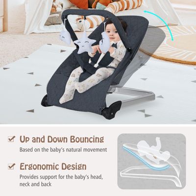 Kids Portable Bouncer Chair with Removable Cover and Interactive Toy Bar