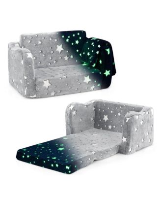 Single Piece Flannel Fabric 2-in-1 Kids Couch Folding Toddler Chair with Blanket Gift for 3+ Kids