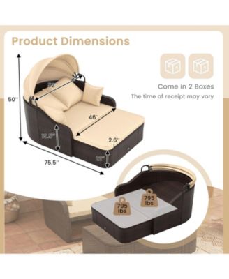 Patio PE Rattan Daybed with Retractable Canopy and Soft Cushions