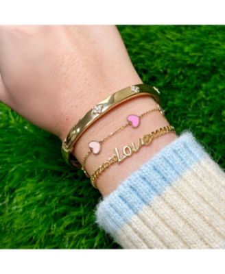 Pink Mixed Heart Station Bracelet 14K Gold