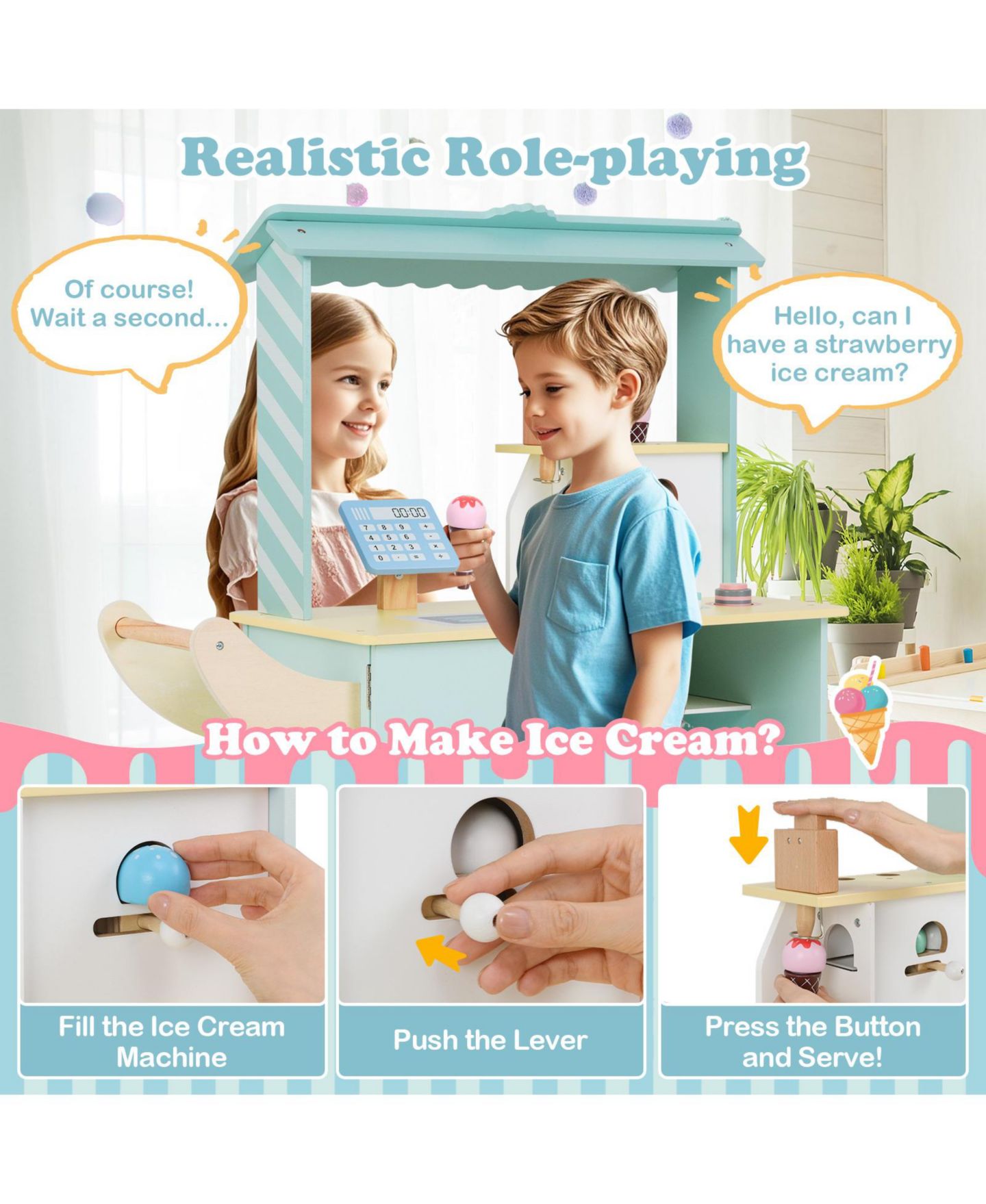 Детский игровой набор Slickblue Kids Ice Cream Truck Pretend Play Set with Vending Machine for Toddlers, цвет: Зелёный — фото 5