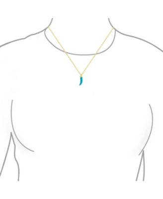Western Turquoise Cornicello Horn Pendant Necklace 14K Gold Plated Silver