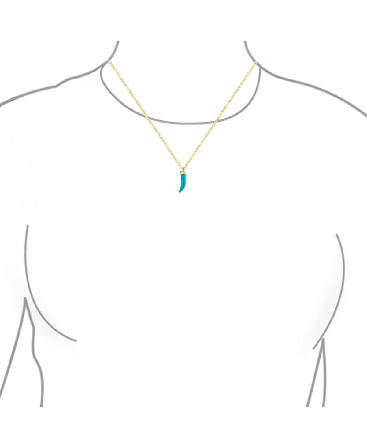 Bling Jewelry Western Turquoise Cornicello Horn Pendant Necklace 14K Gold Plated Silver