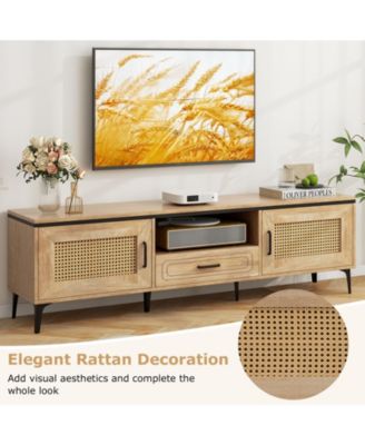 Mid-Century Modern Entertainment Center with 2 Cabinets and Storage Drawer Stylish TV Stand for Living Room