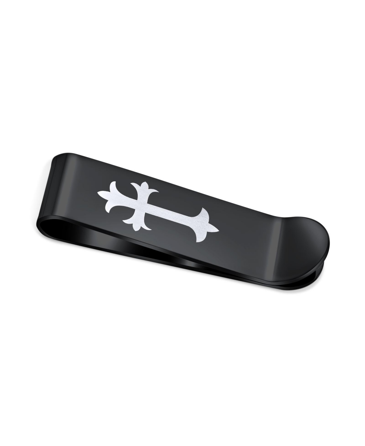Two Tone Black Stainless Steel Fleur de Lis Cross Money Clip Holder - Black