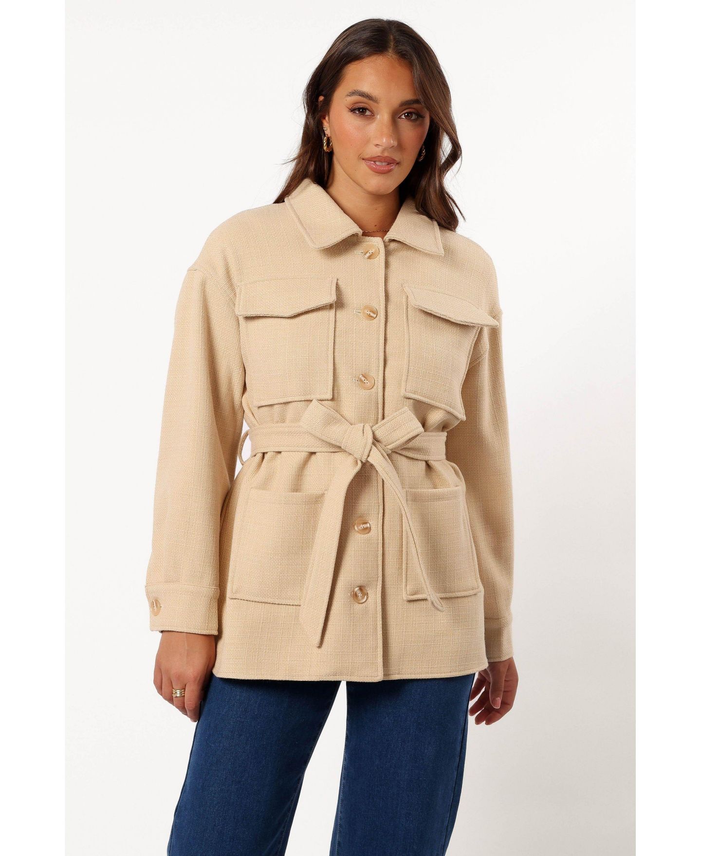 Женские куртки Petal and Pup Arlow Tie Front Shacket, цвет: Кремовый — фото 6