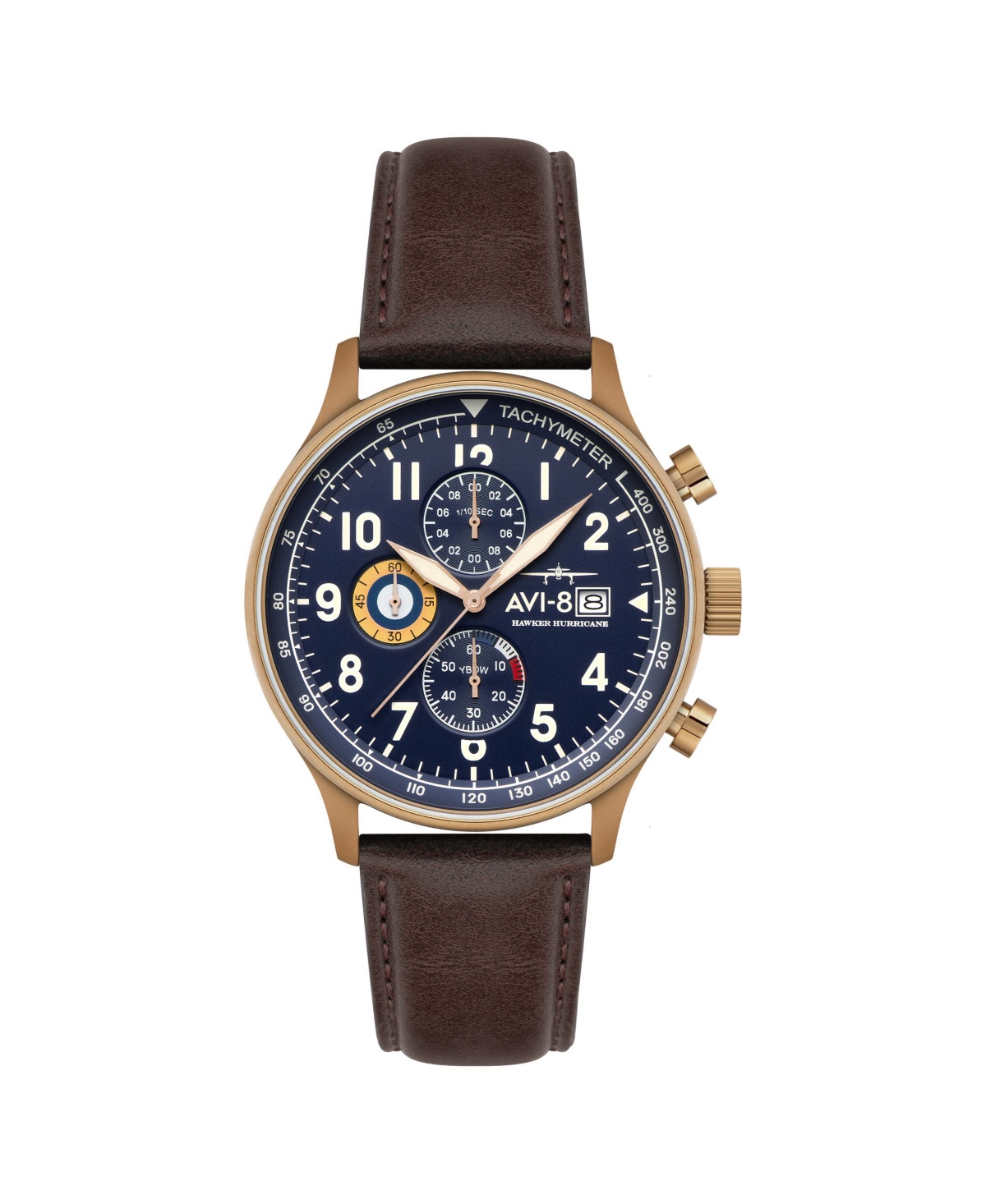Men's Hawker Hurricane Classic Chronograph Brown Leather Strap Watch, 43.5mm - Blue