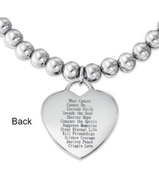 Heart Charm ID Bracelet with Pink Ribbon Breast Cancer Survivor Stainless Steel