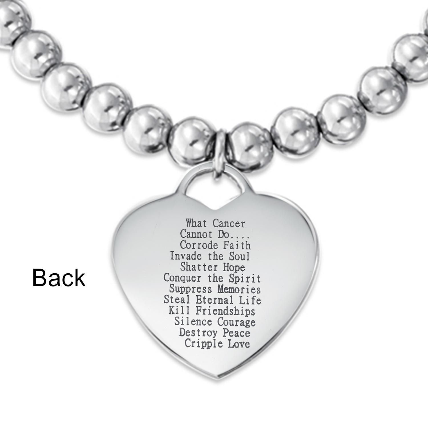 Breast Cancer Survivor Pink Ribbon Stretch Bead Bracelet with Message Poem