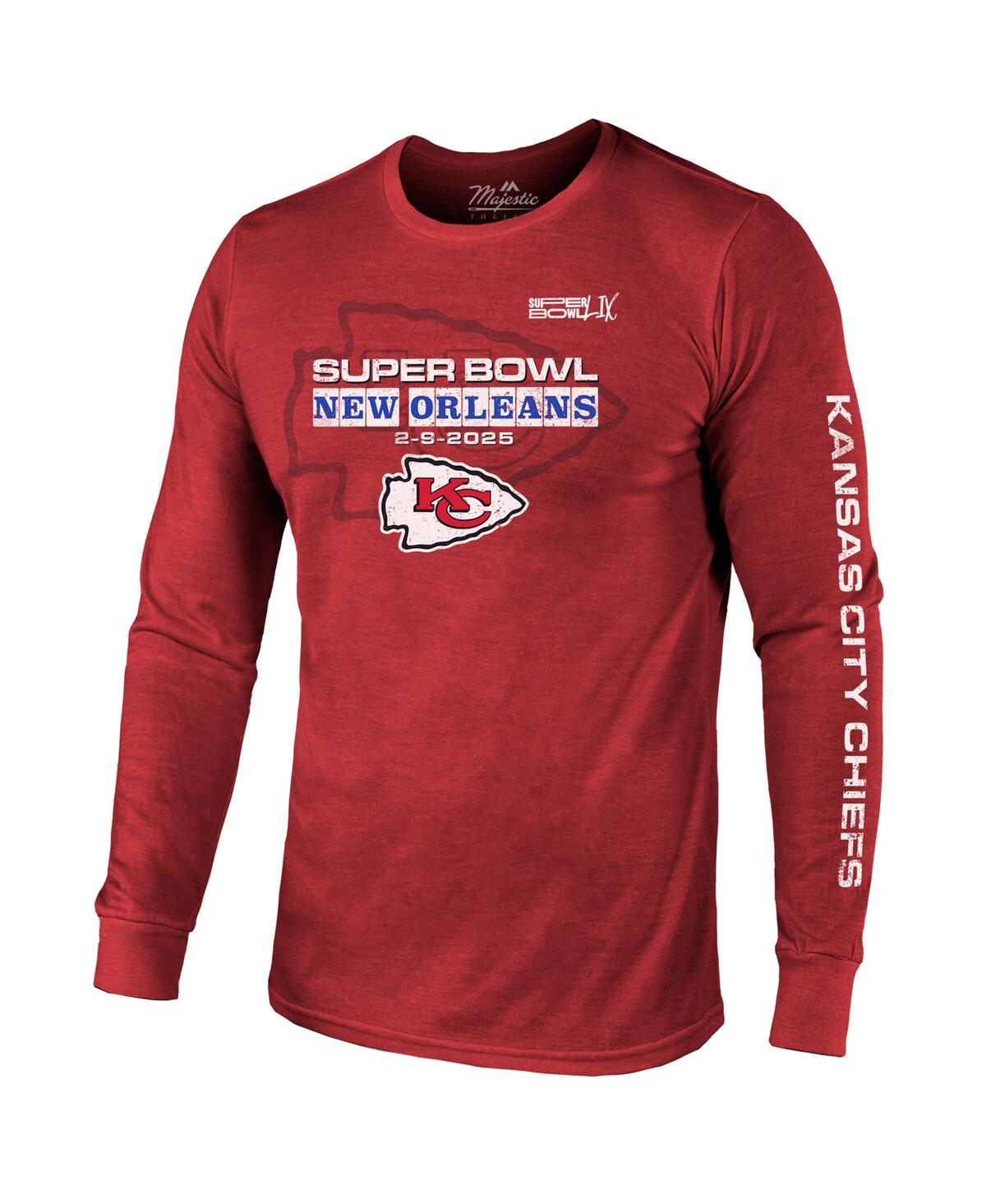 Majestic Threads Red Kansas City Chiefs Super Bowl Lviii Champions Tri-blend Long Sleeve Hit T-shirt In Red