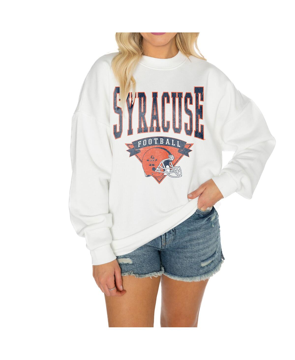 Women's White Syracuse Orange Good Vibes Premium Fleece Drop Shoulder Pullover Sweatshirt - White