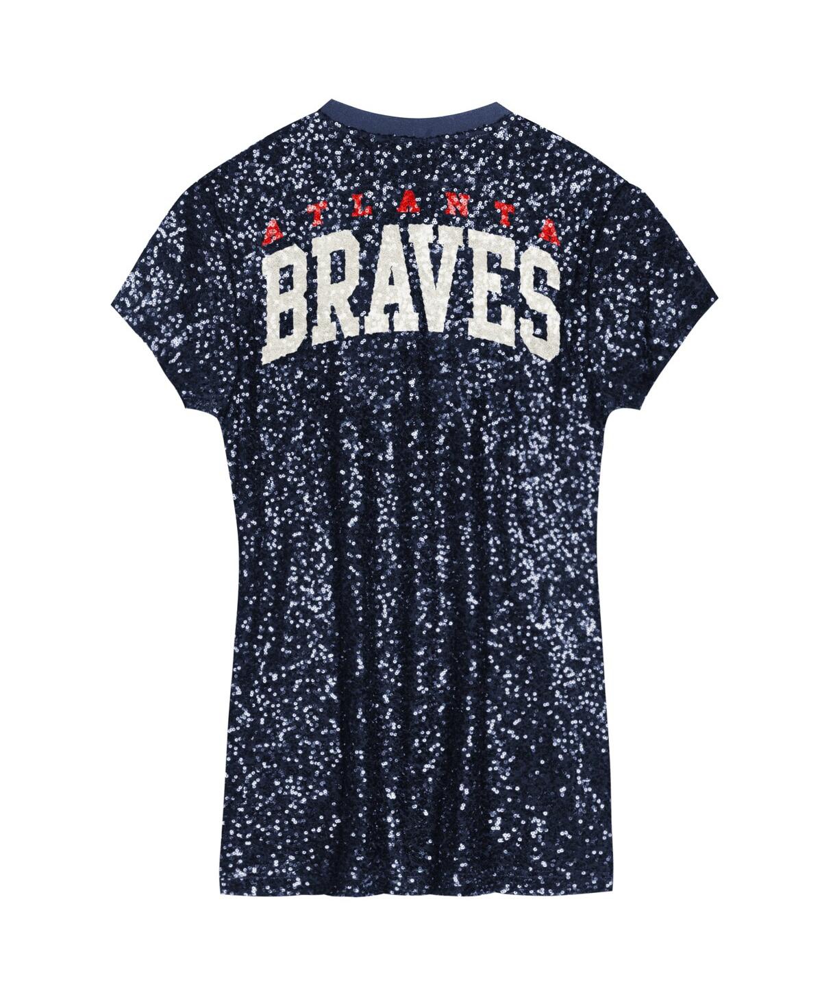 Outerstuff Big Girls Navy Atlanta Braves Sequin V-neck Dress In Navy