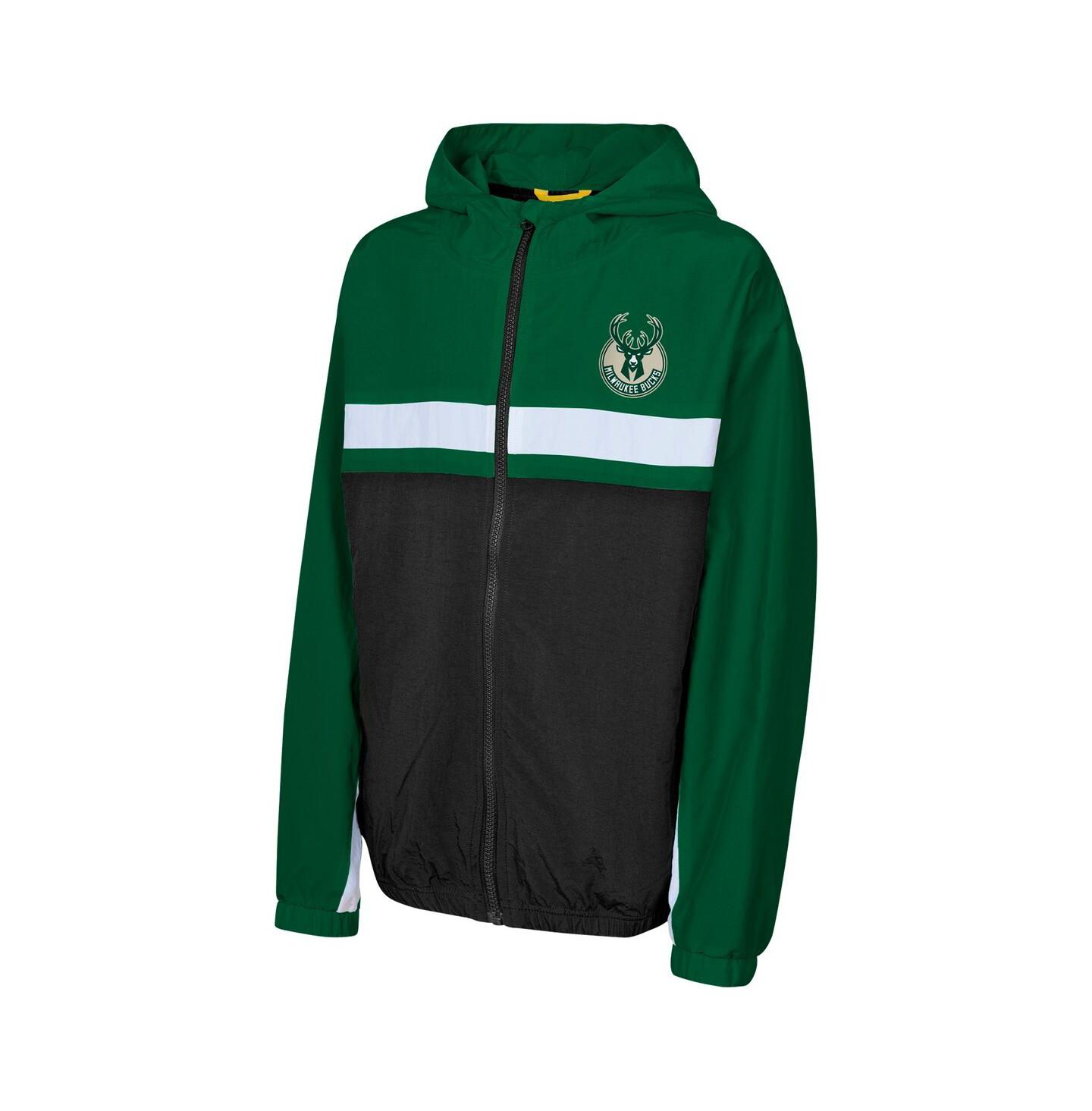 Детская куртка Outerstuff Hunter Green Milwaukee Bucks Headliner Windbreaker Full-Zip Hoodie Jacket — фото 2