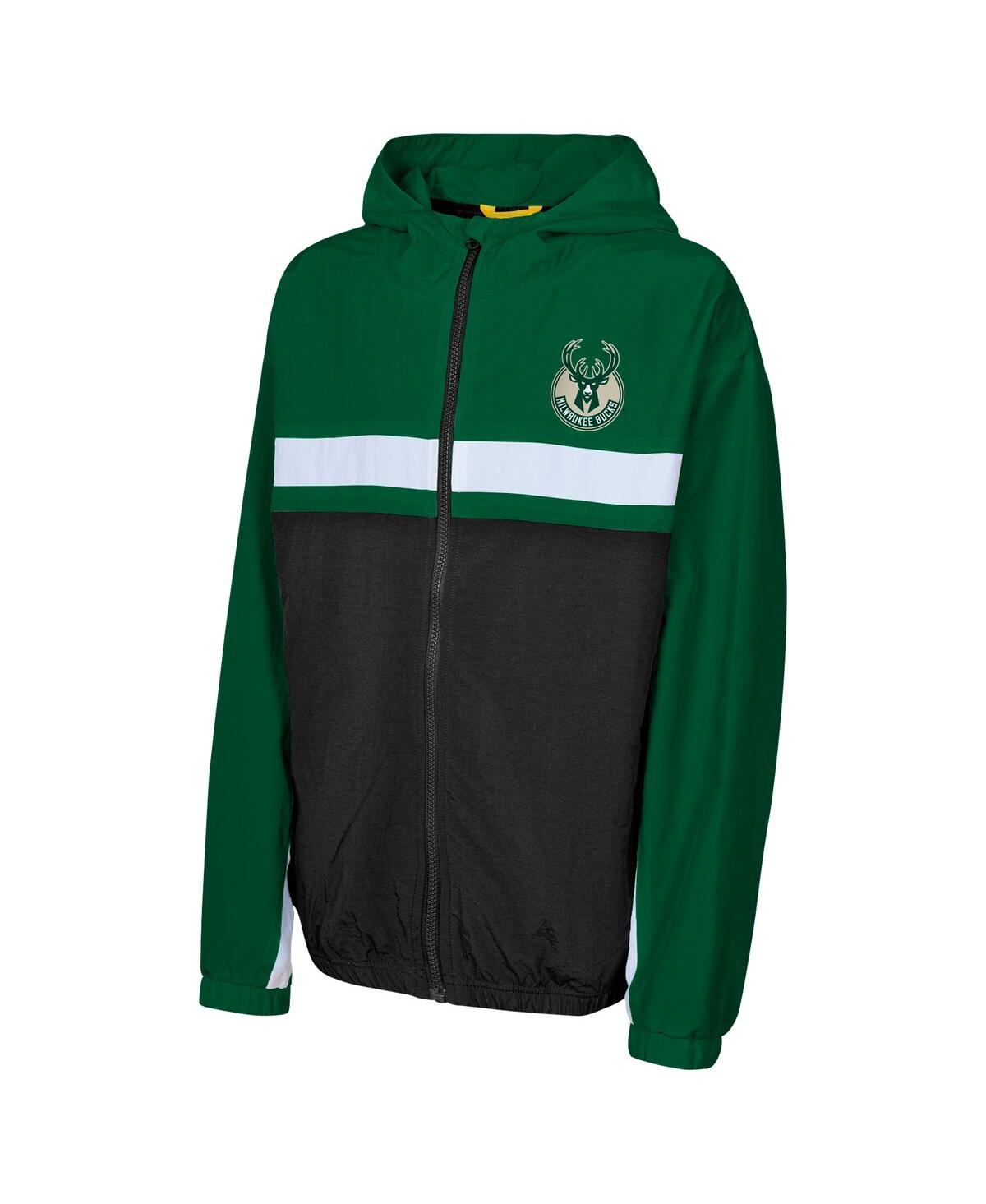 Outerstuff Big Boys And Girls Hunter Green Milwaukee Bucks Headliner Windbreaker Full-zip Hoodie Jacket In Multi
