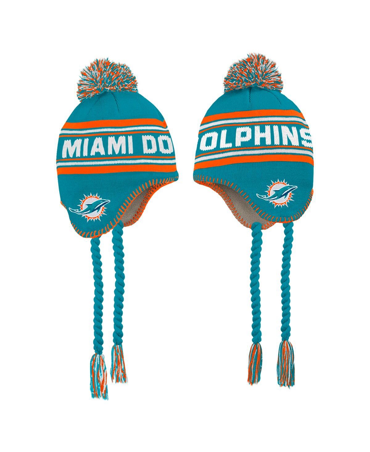 Outerstuff Preschool Aqua Miami Dolphins Jacquard Tassel With Pom Knit Hat In Aqua