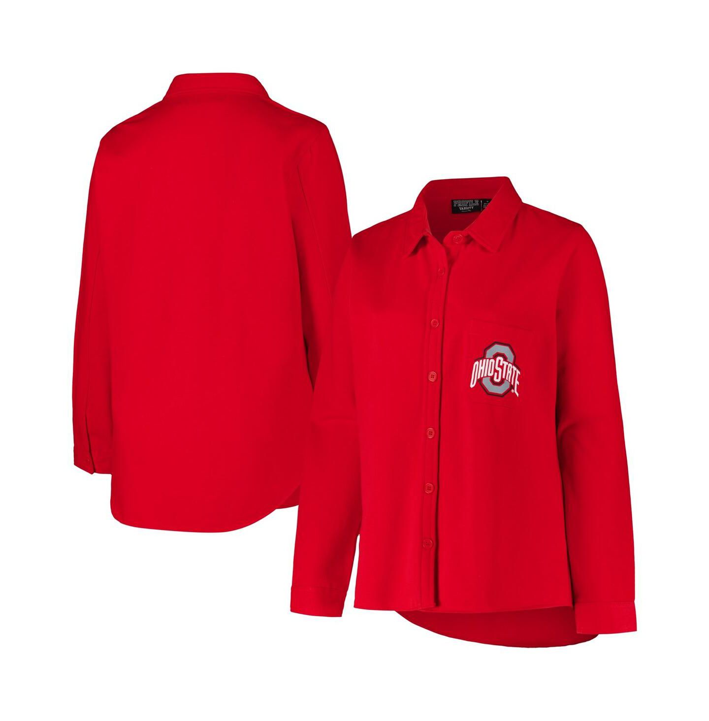 Женские куртки Fanatics Scarlet Ohio State Buckeyes Plus Size Button-Up Shacket — фото 1
