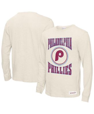 Mitchell & Ness - Men's Cream Philadelphia Phillies Arched Logo Slub Long Sleeve T-Shirt