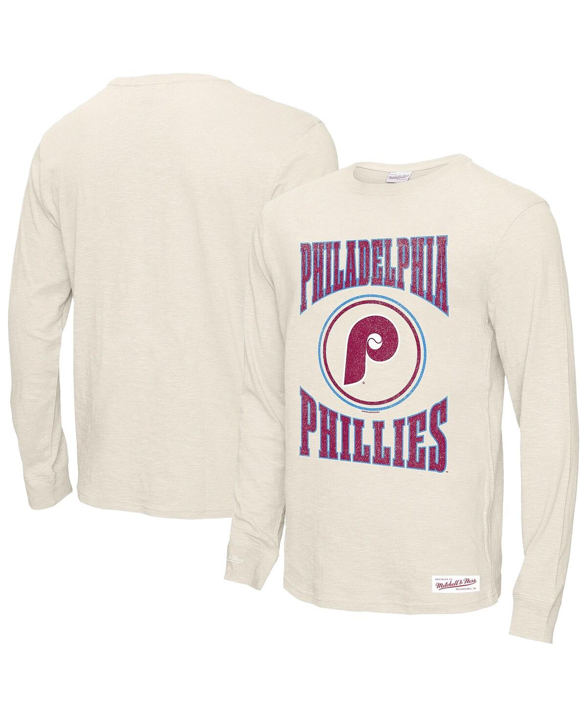 Mitchell & Ness Men's Cream Philadelphia Phillies Arched Logo Slub Long Sleeve T-shirt In Cream