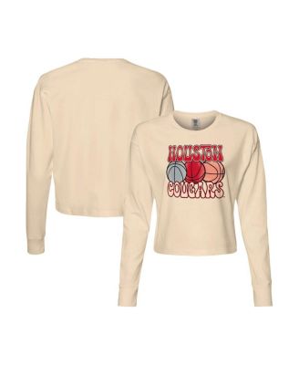 Women's Natural Houston Cougars Comfort Colors Basketball Cropped Long Sleeve T-Shirt