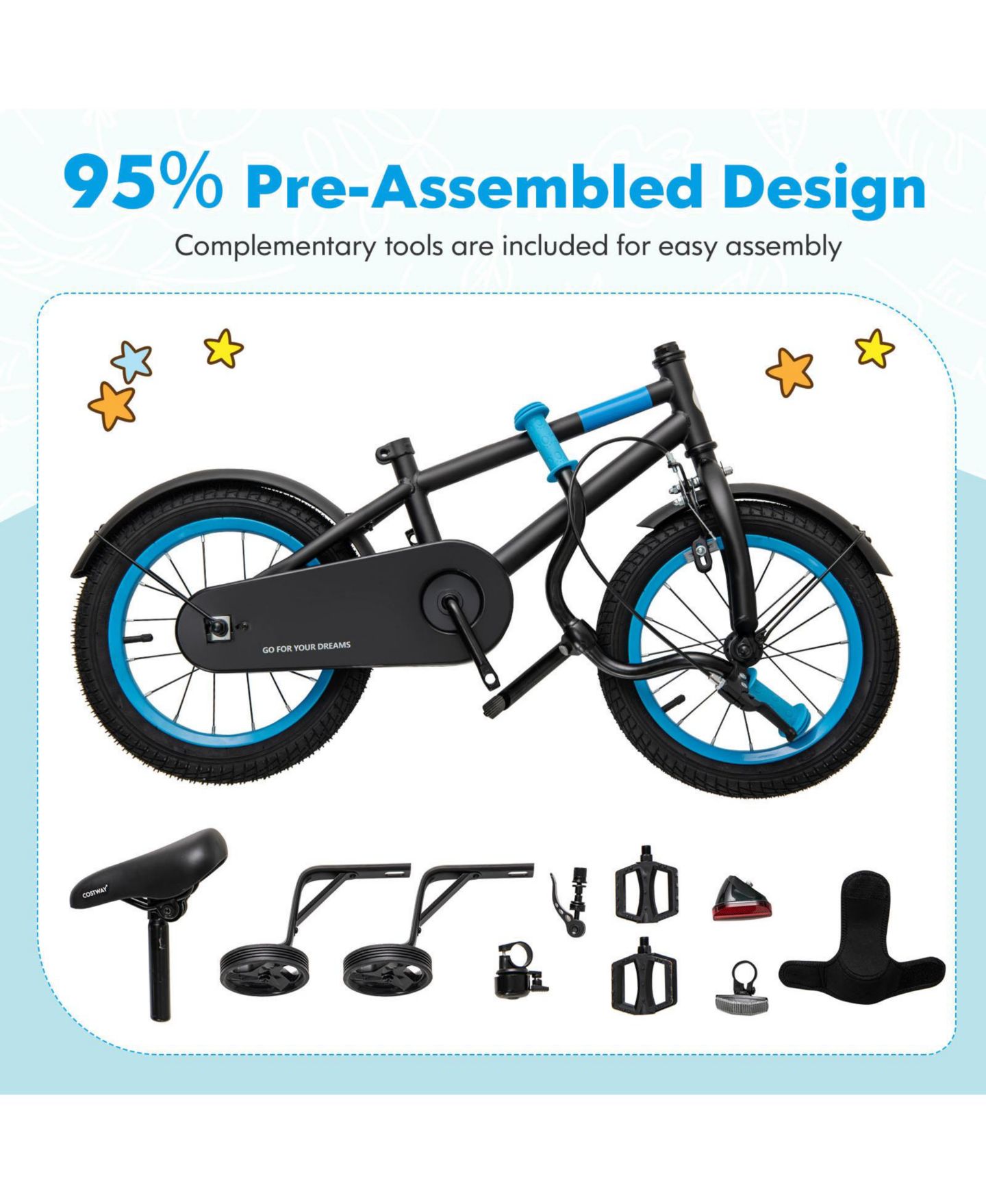 Детская игрушка Slickblue 14" Kids Bike with Adjustable Handlebars and Saddle, Training Wheels, 4–8 лет, цвет: Синий — фото 8