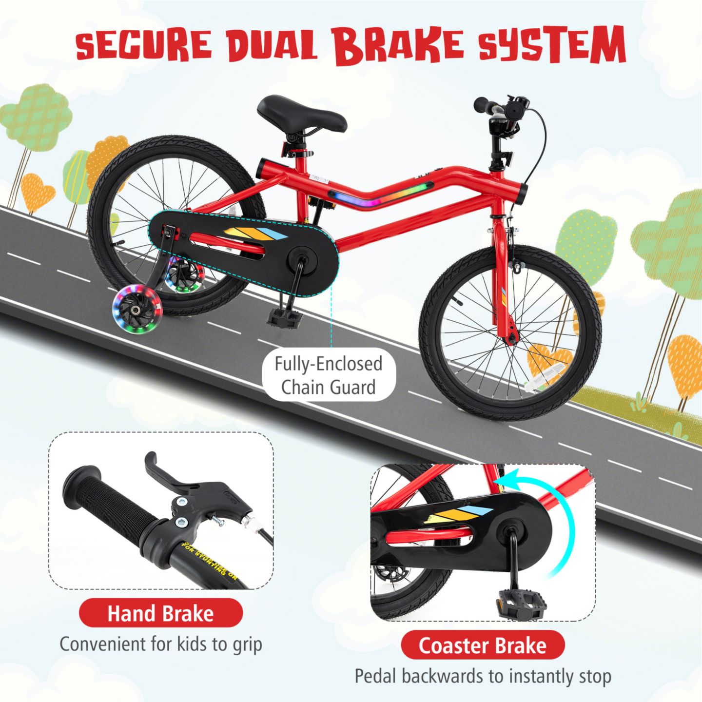 Детская игрушка Slickblue Kids' Bike with LED Lights & Adjustable Seat and Handlebars, от 4 лет, цвет: Красный — фото 4